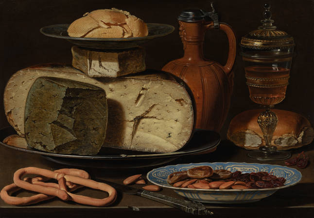 Clara Peeters Stilleven met kazen, amandelen en krakelingen