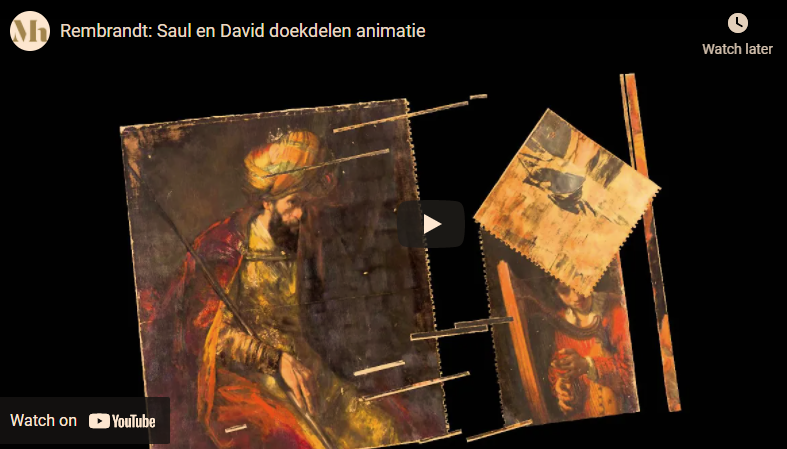 Een still van een video met de tekst: Rembrandt: Saul en David doekdelen animatie