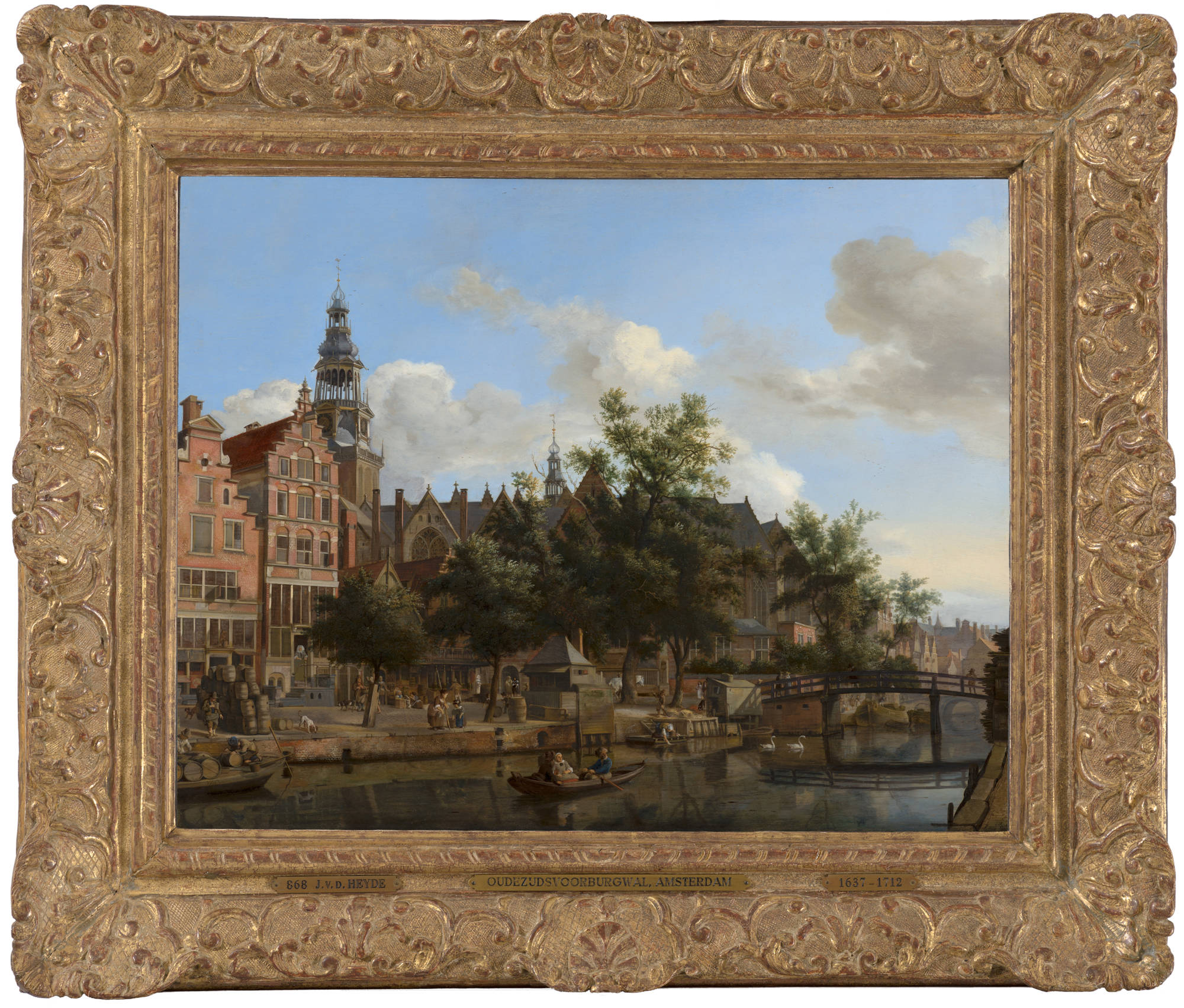Jan van der Heyden Gezicht op de Oudezijds Voorburgwal met de Oude Kerk in Amsterdam
