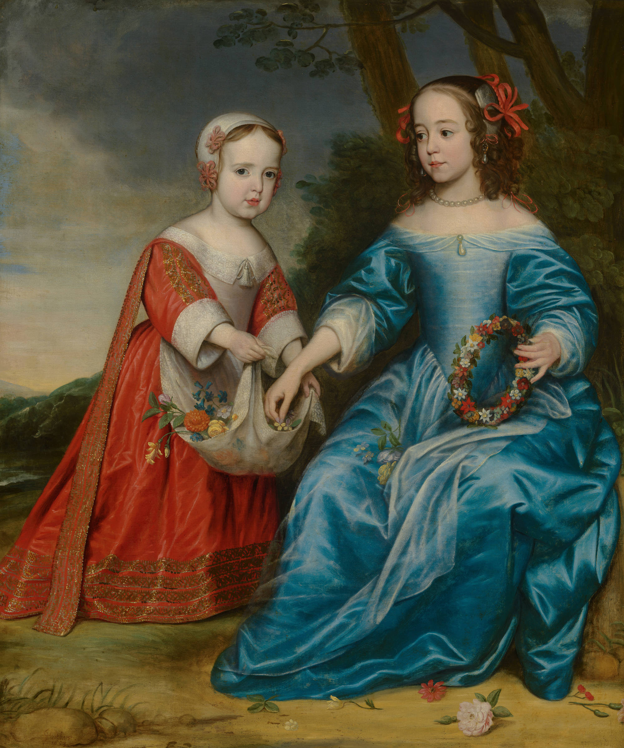 Gerrit van Honthorst  Dubbelportret van prins Willem III (1650-1702) en zijn tante Maria, prinses van Oranje (1642- 1688), als kinderen
