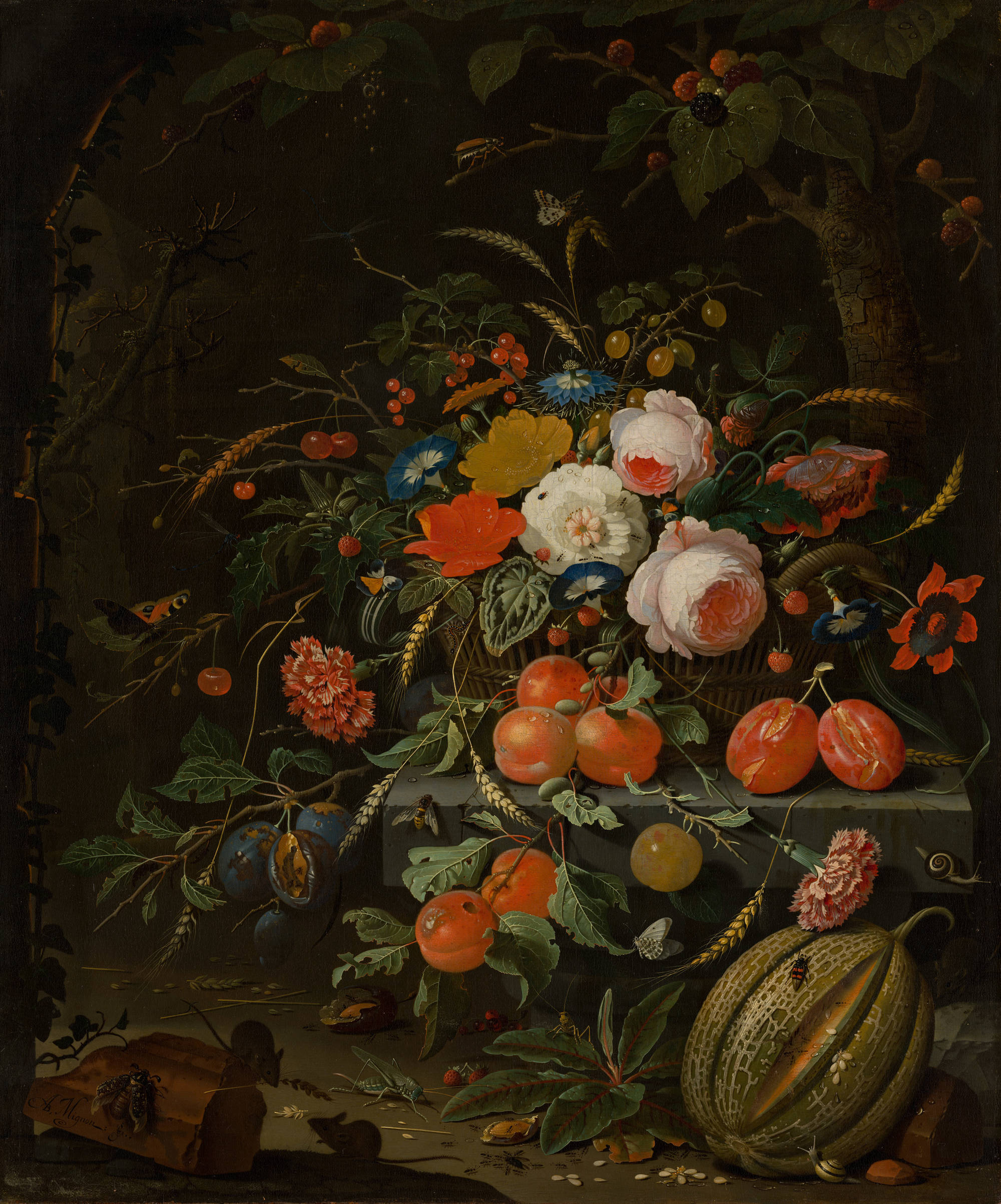 Abraham Mignon Bloemen en vruchten Flowers and Fruit