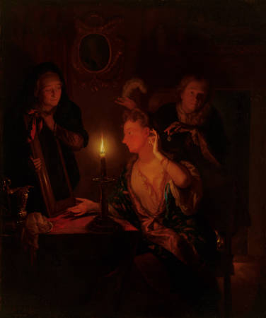 Godefridus Schalcken Dame voor de spiegel bij kaarslicht Lady at a Mirror by Candlelight