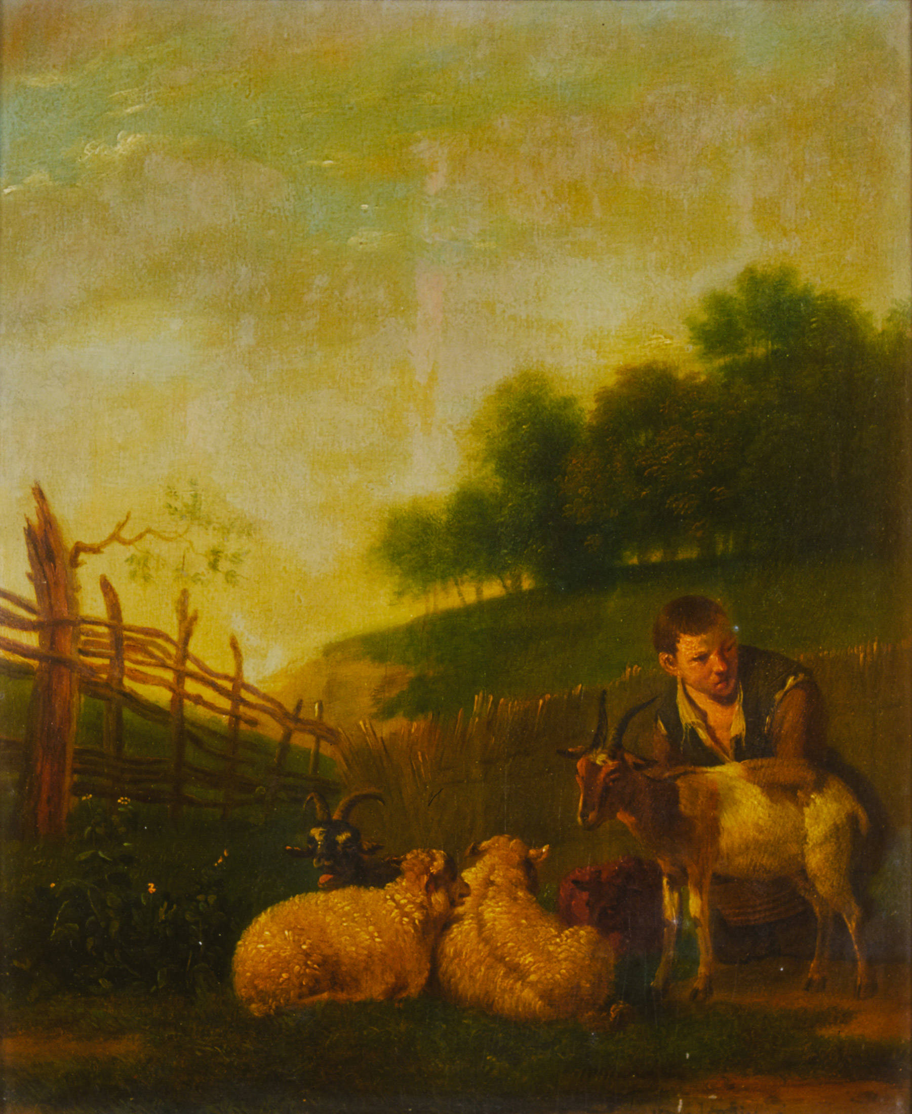 Karel Dujardin (naar)  Jonge herder die een geit melkt Young Shepherd Milking a Goat
