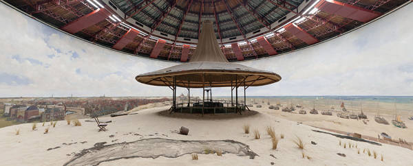 Panorama Mesdag gezien vanuit het decor, met in het midden het paviljoen waar doorgaans de bezoekers staan.