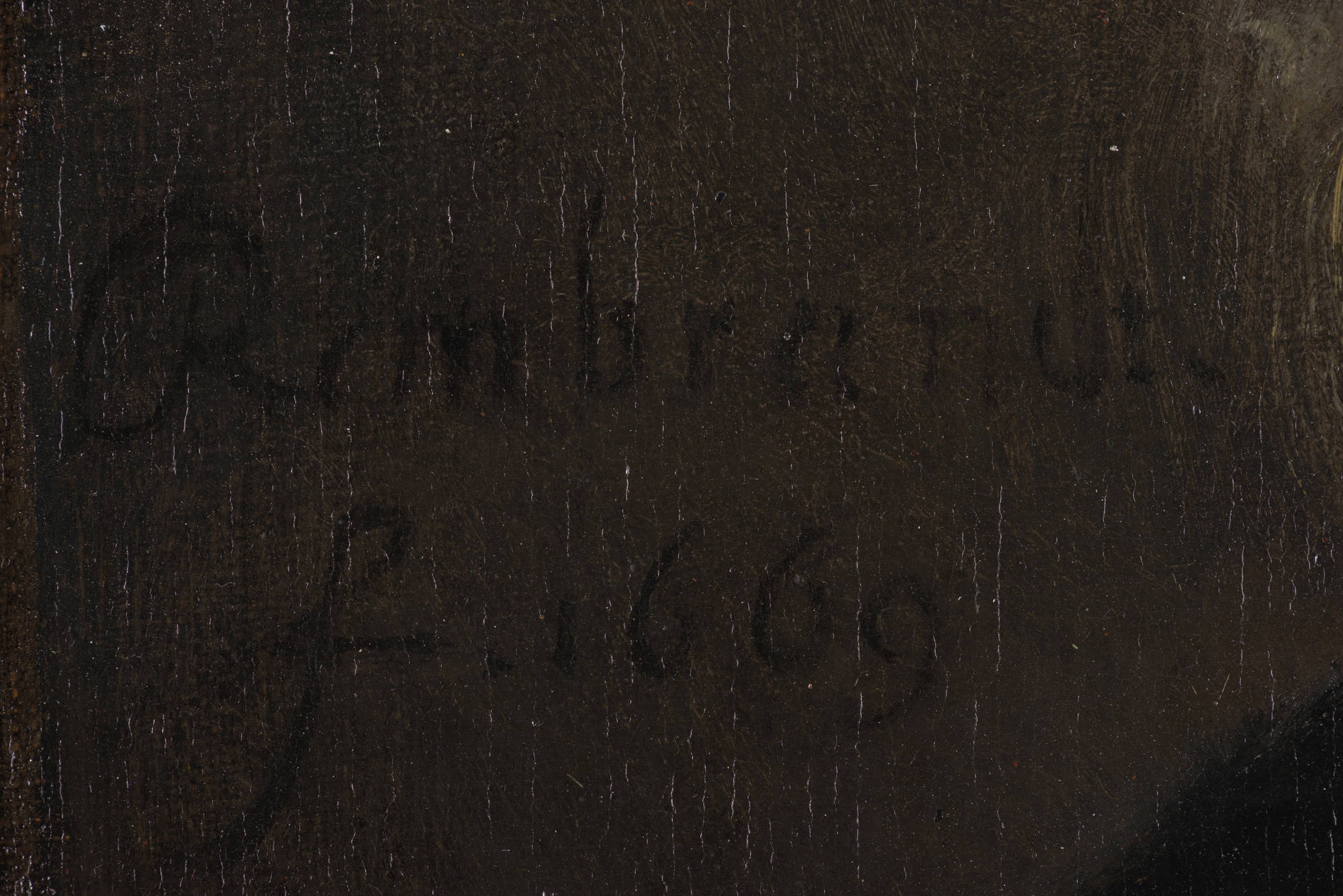 Je ziet de signatuur van schilder Rembrandt van Rijn op een detail van zijn Zelfportret uit 1669. You can see the signature of painter Rembrandt van Rijn on a detail of his Self-Portrait from 1669.