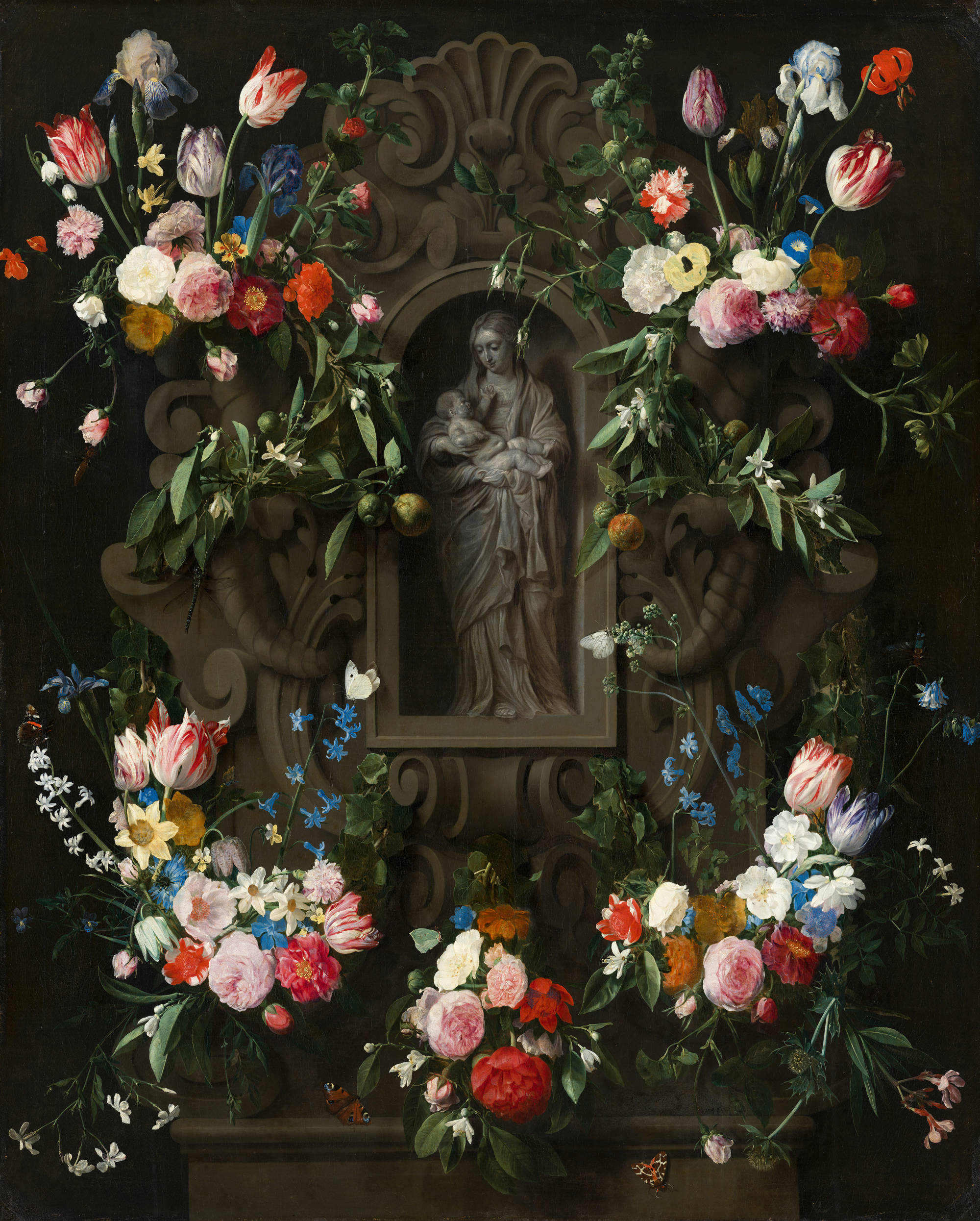 Daniël Seghers & Thomas Willeboirts Bosschaert Bloemencartouche met Mariabeeld