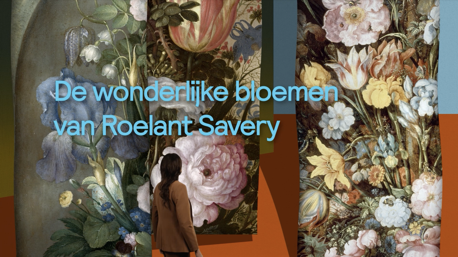 Een header met de tekst: De wonderlijke bloemen van Savery. Op de achtergrond een foto van een meisje voor allerlei bloemdetails.