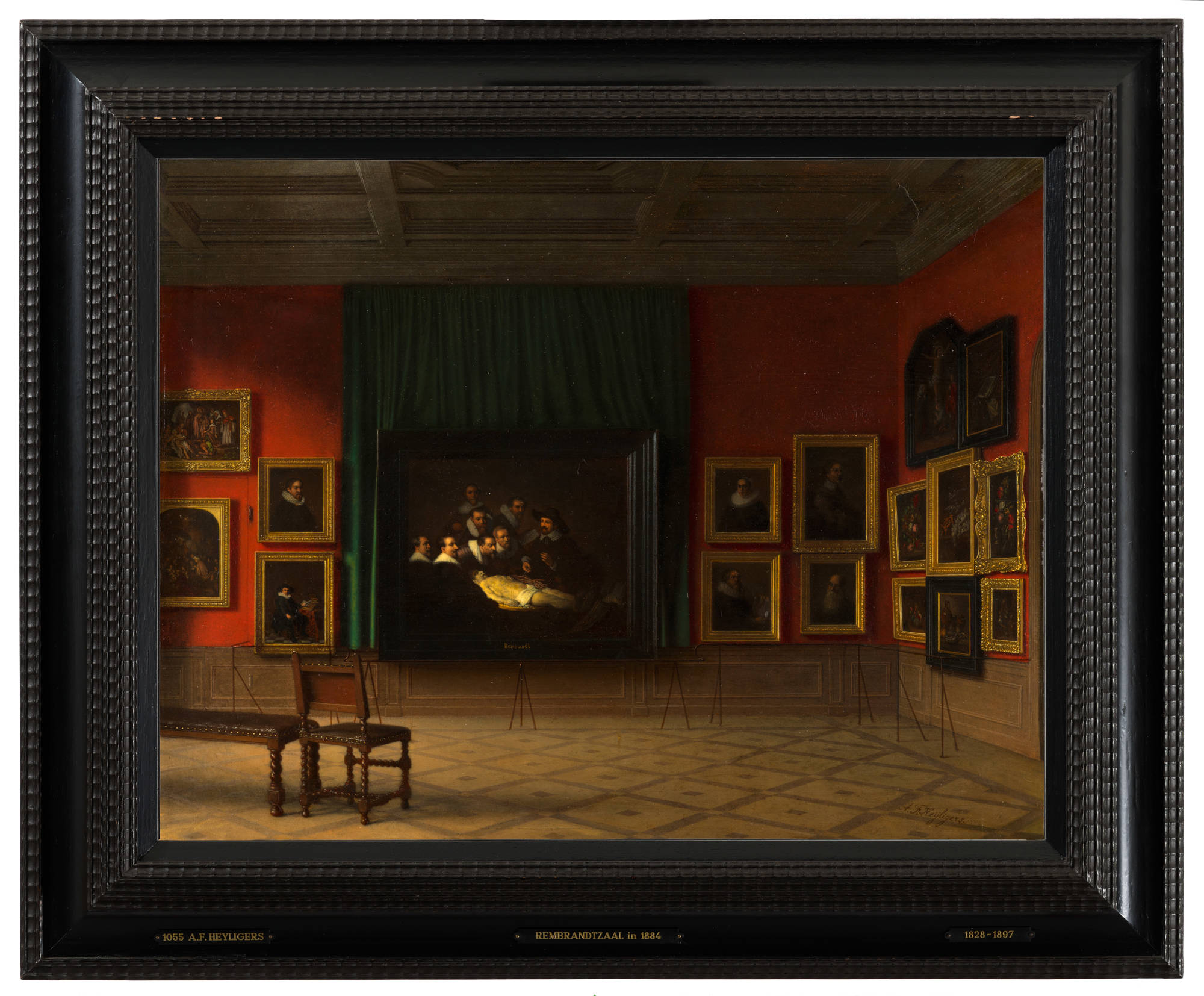 Antoon François Heijligers Interieur van de Rembrandtzaal in het Mauritshuis in 1884