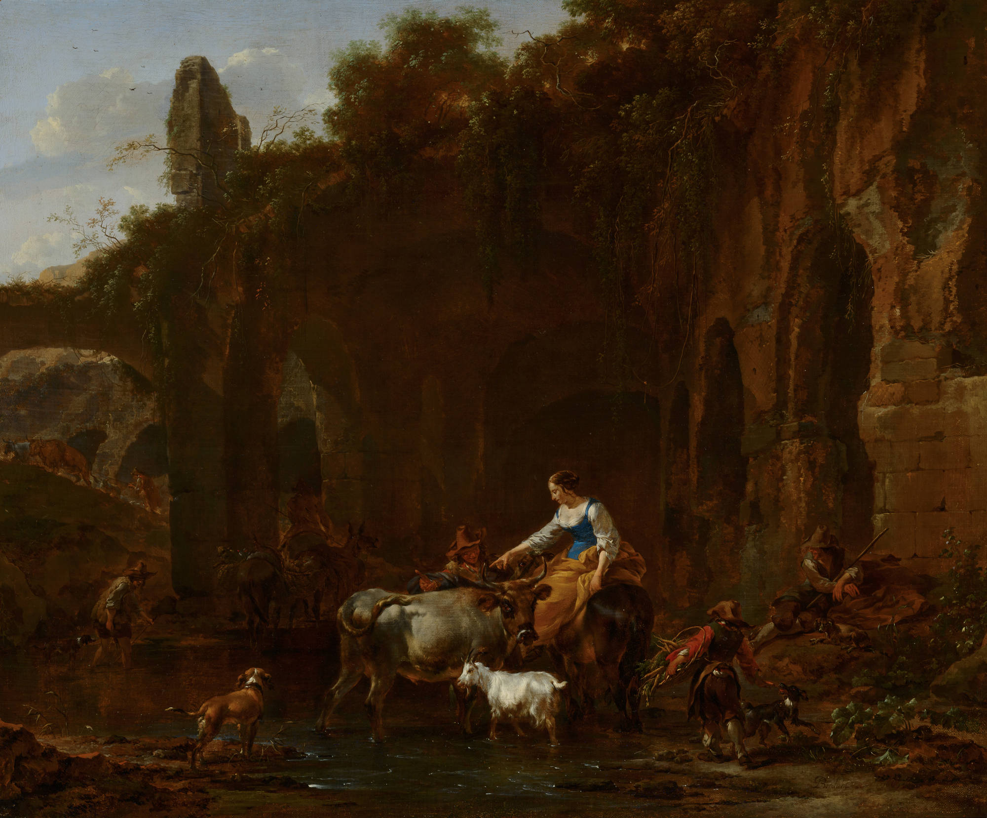 Nicolaes Pietersz Berchem  Herders bij Romeinse ruïnes Shepherds beside Roman Ruins
