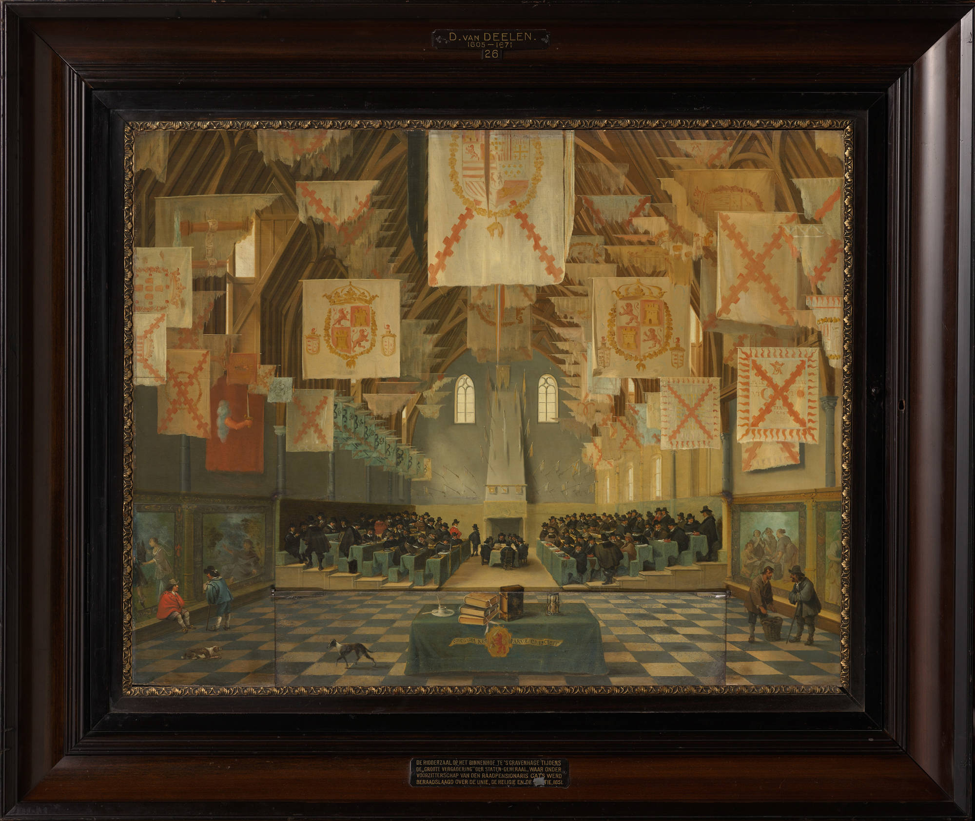 Bartholomeus van Bassen (toegeschreven aan) Interieur van de Grote Zaal op het Binnenhof te Den Haag, tijdens de Grote Vergadering van de Staten-Generaal in 1651