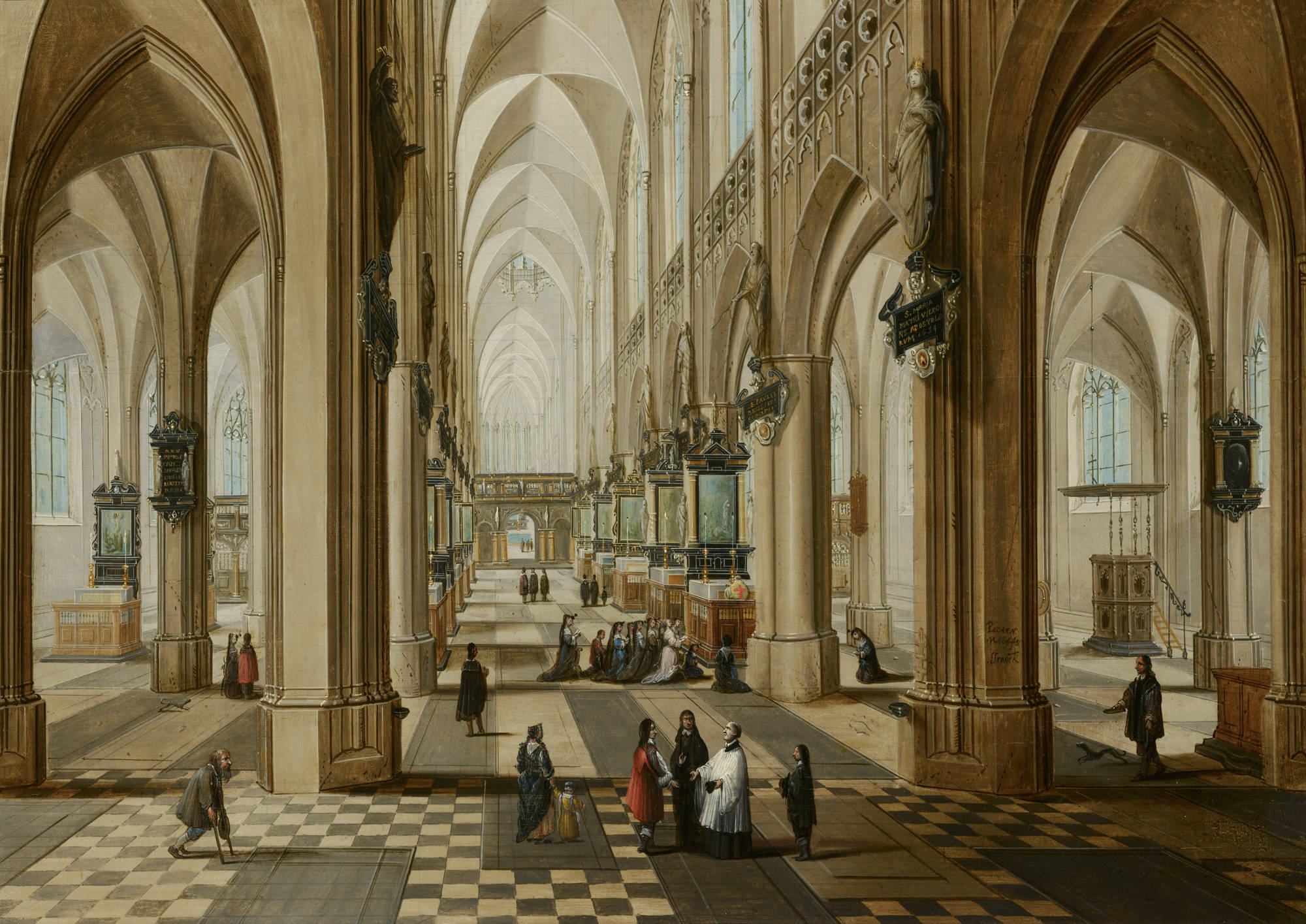 Peter Neeffs de Jonge & Frans Francken III  Interieur van de Onze Lieve Vrouwekerk in Antwerpen