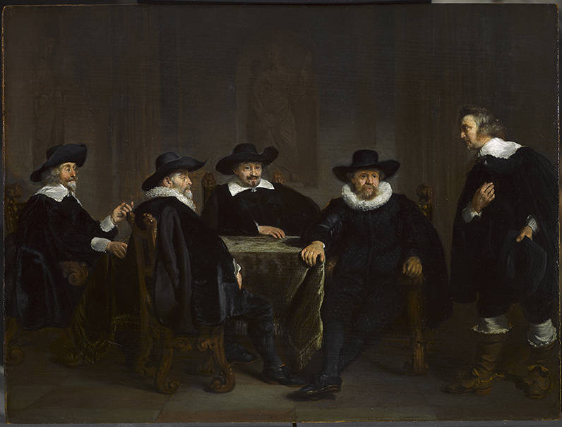Thomas de Keyser De vier burgemeesters van Amsterdam vernemen de aankomst van Maria de’ Medici op 1 september 1638