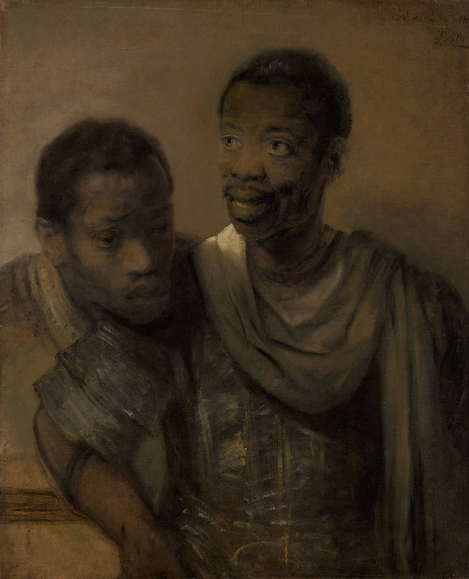 Rembrandts schilderij Twee Afrikaanse mannen, waarschijnlijk heeft hij ze in Amsterdam geschilderd.