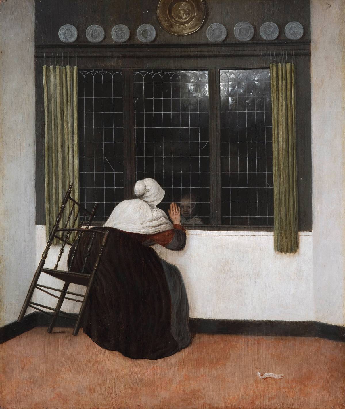 Jacobus Vrel, A Seated Woman Looking at a Child through a Window, after 1656.