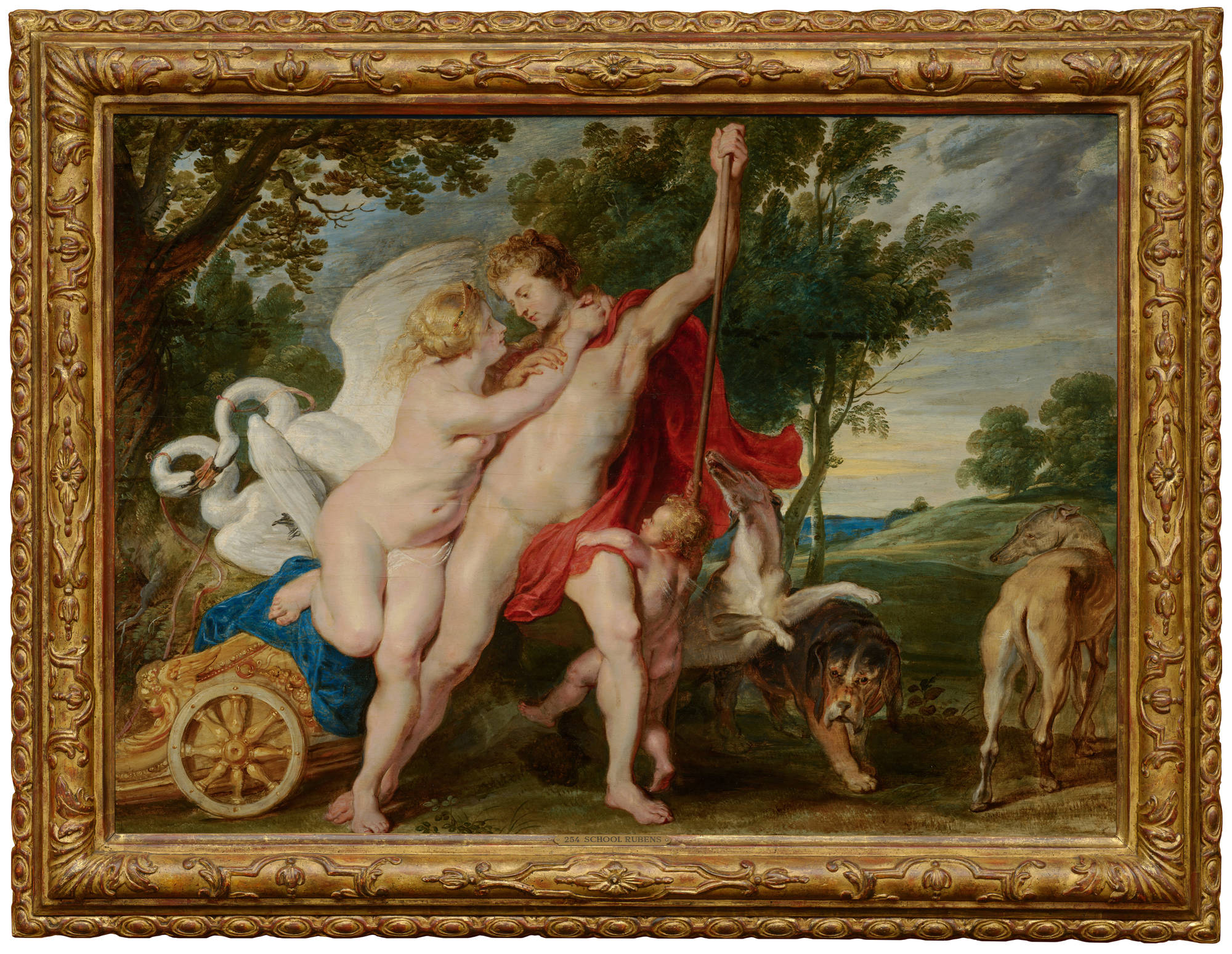 Peter Paul Rubens (atelier kopie) Venus poogt Adonis van de jacht te weerhouden