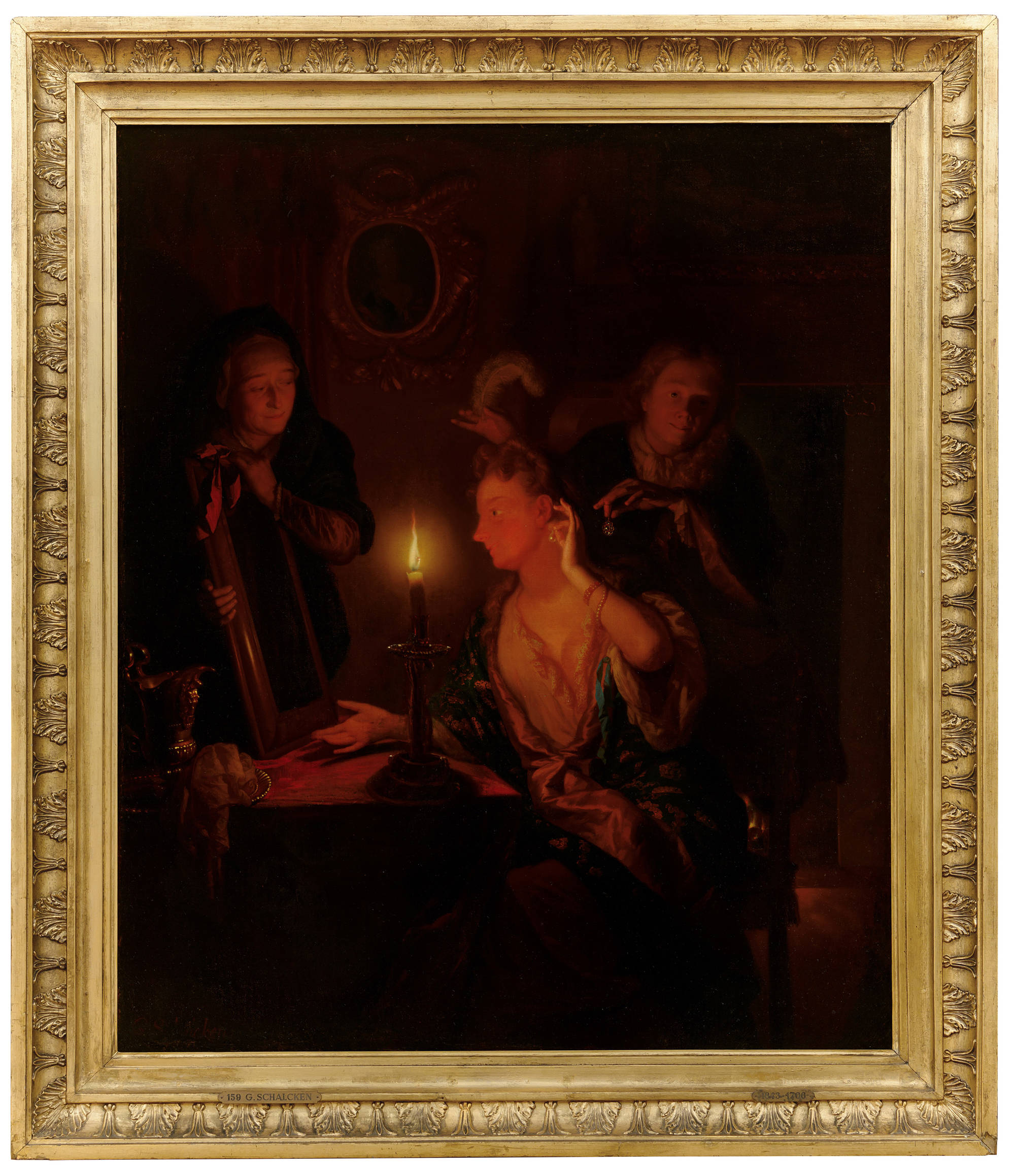 Godefridus Schalcken Dame voor de spiegel bij kaarslicht Lady at a Mirror by Candlelight