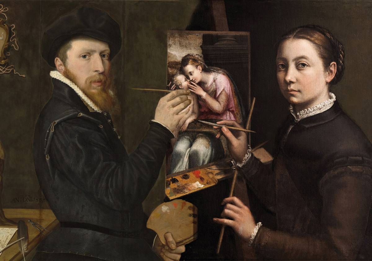 Zelfportret Van Een Vrouw En Zelfportret Van Een Man, Beiden Als Schilder