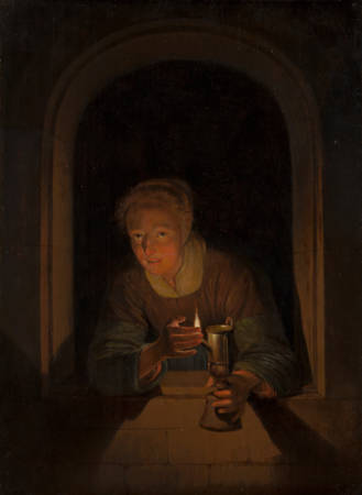 Gerrit Dou (toegeschreven aan) Meisje met een lamp Young Woman Holding a Lamp