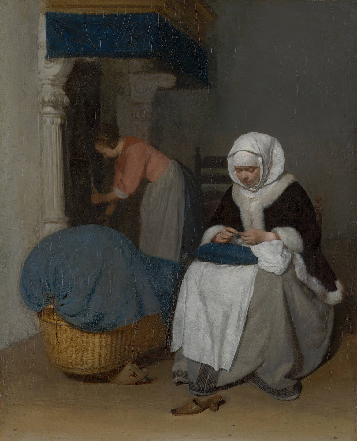 Gerard Ter Borch Handwerkende Vrouw Bij Een Wieg