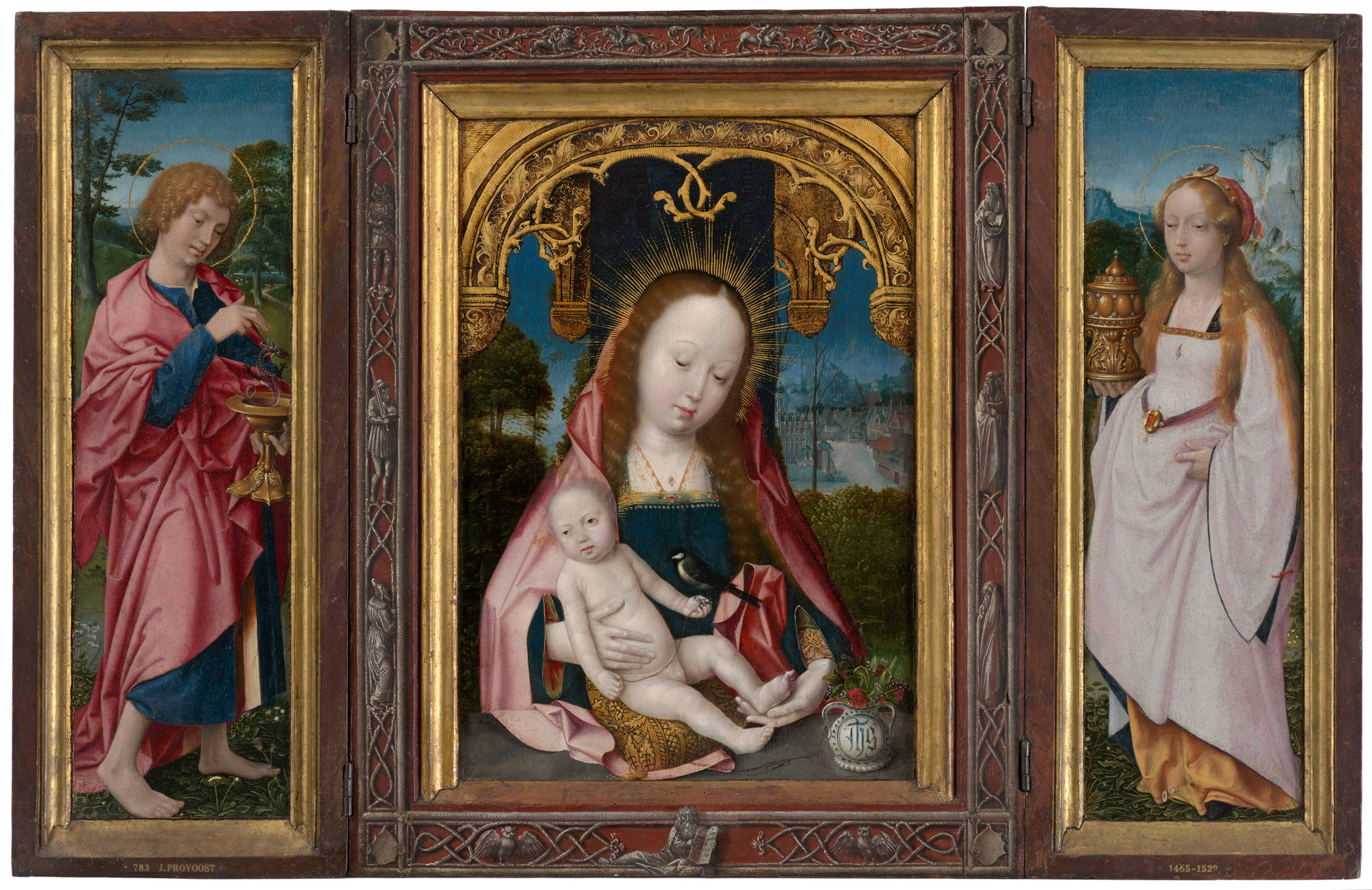 Jan Provoost Drieluik met Maria met kind, Johannes de Evangelist en Maria Magdalena