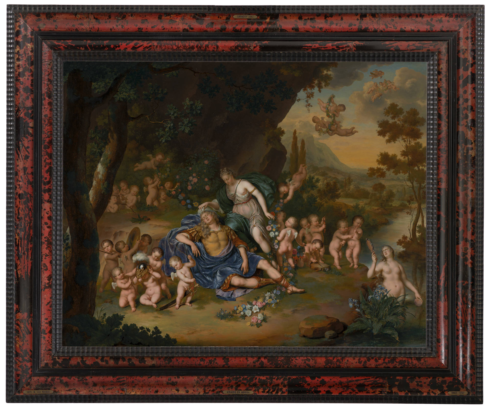 Willem van Mieris Armida bindt de slapende Rinaldo met bloemen