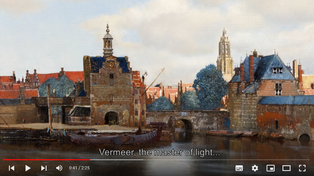 Een YouTube-still met Vermeer's View of Delft