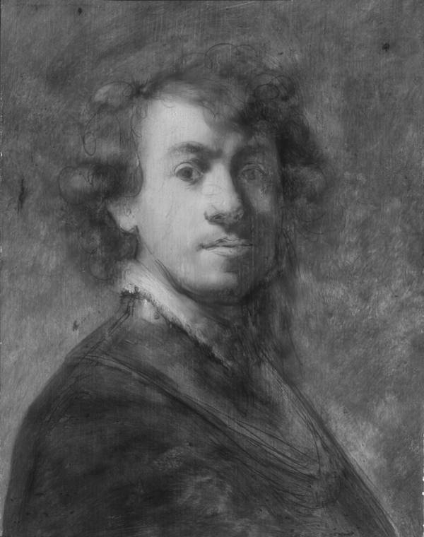 Een scan van 'Portret van Rembrandt met ringkraag' laat een duidelijke ondertekening zien.
