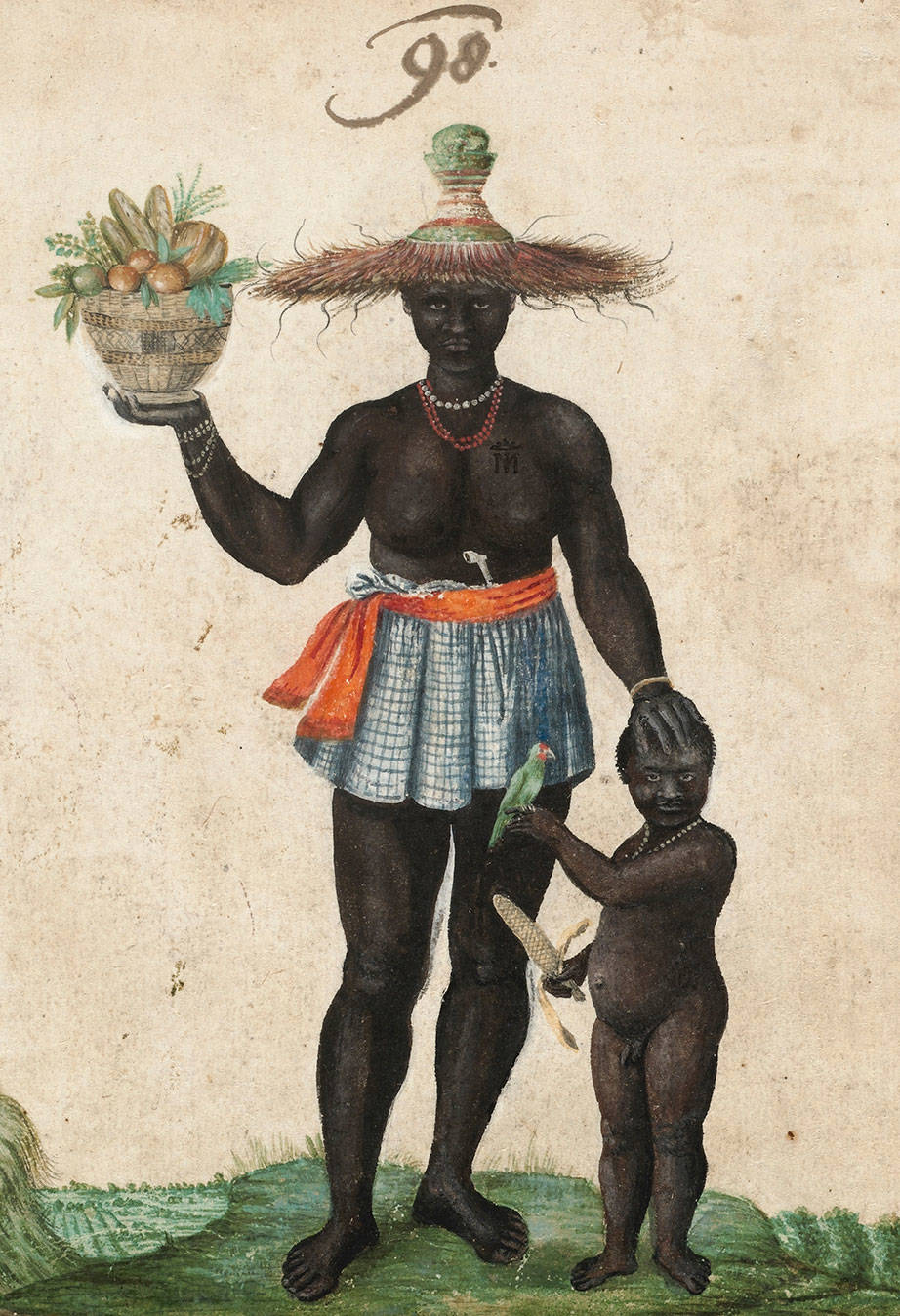 Albert Eckhout, Slaafgemaakte vrouw en kind, c. 1641. Wageners Thierbuch. Dresden, Kupferstich-Kabinett