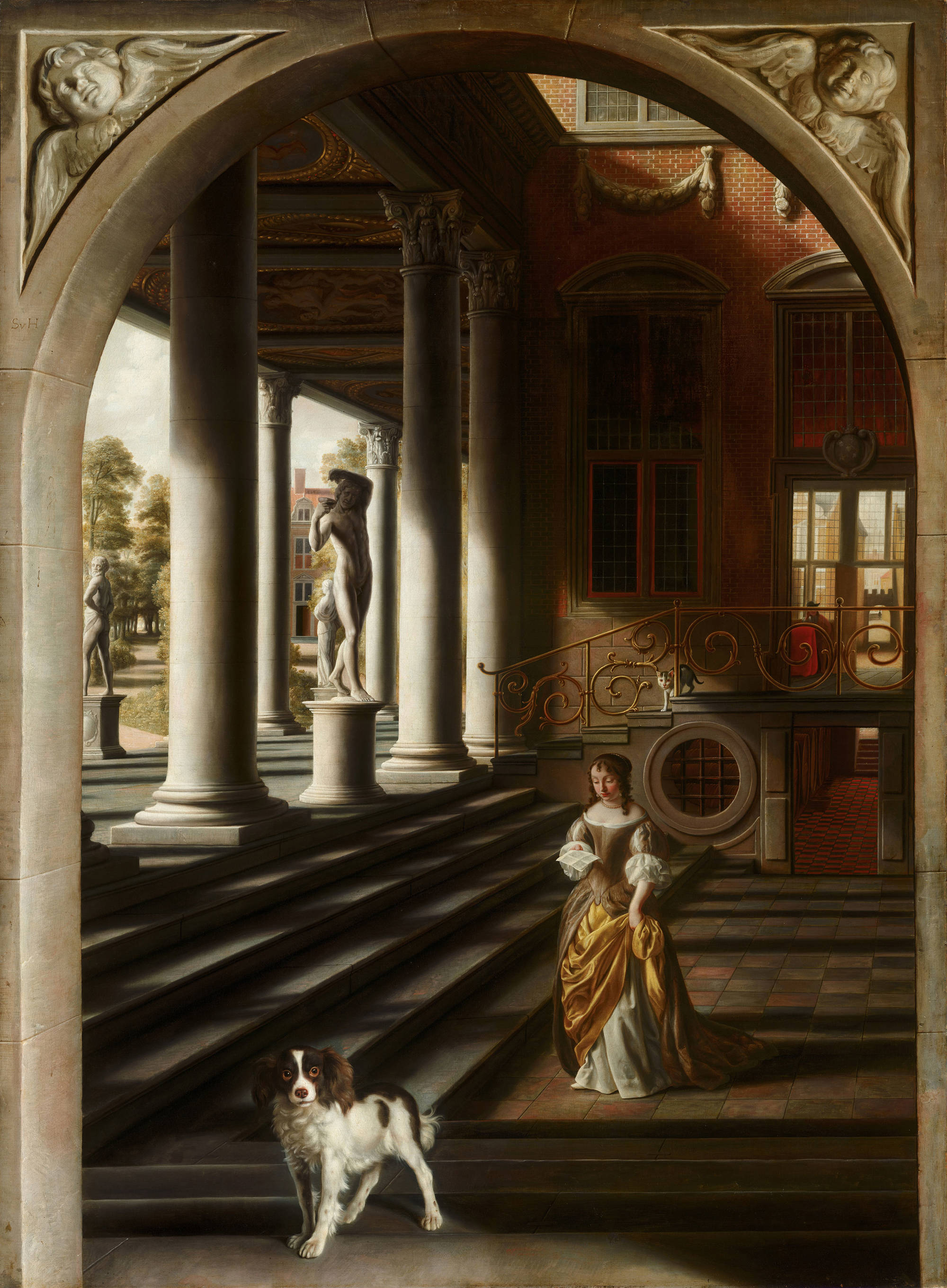 Dit schilderij van Samuel van Hoogstraten is een optische illusie, je zou de kamer met de brieflezende vrouw en haar hondje zo in kunnen stappen