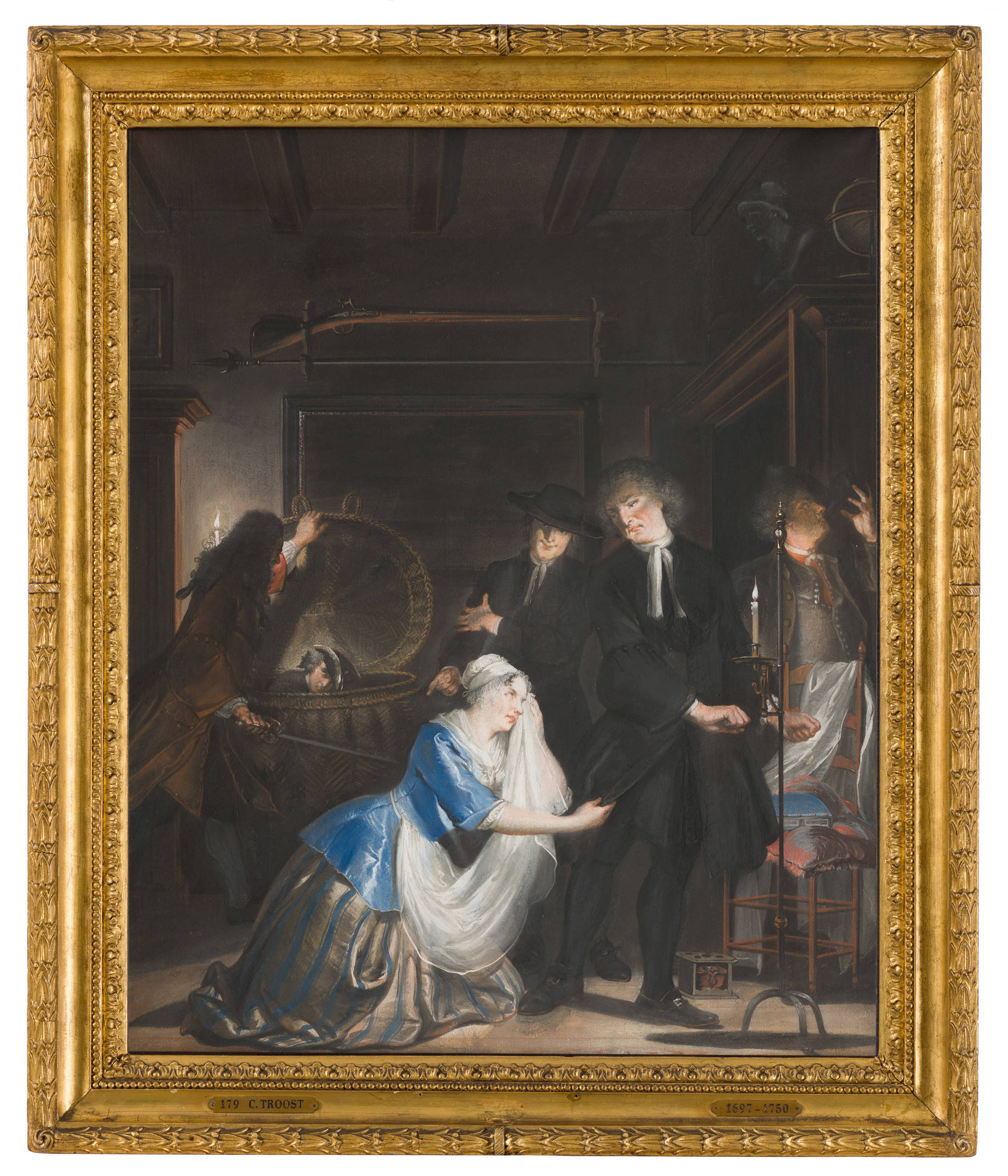 Cornelis Troost  De ontdekte schijndeugd: De ontdekking van Volkert in de mand