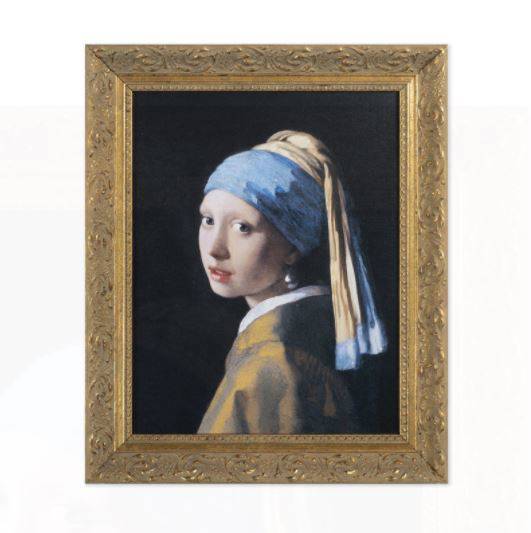 Reproductie Meisje met de parel op canvas met gouden lijst