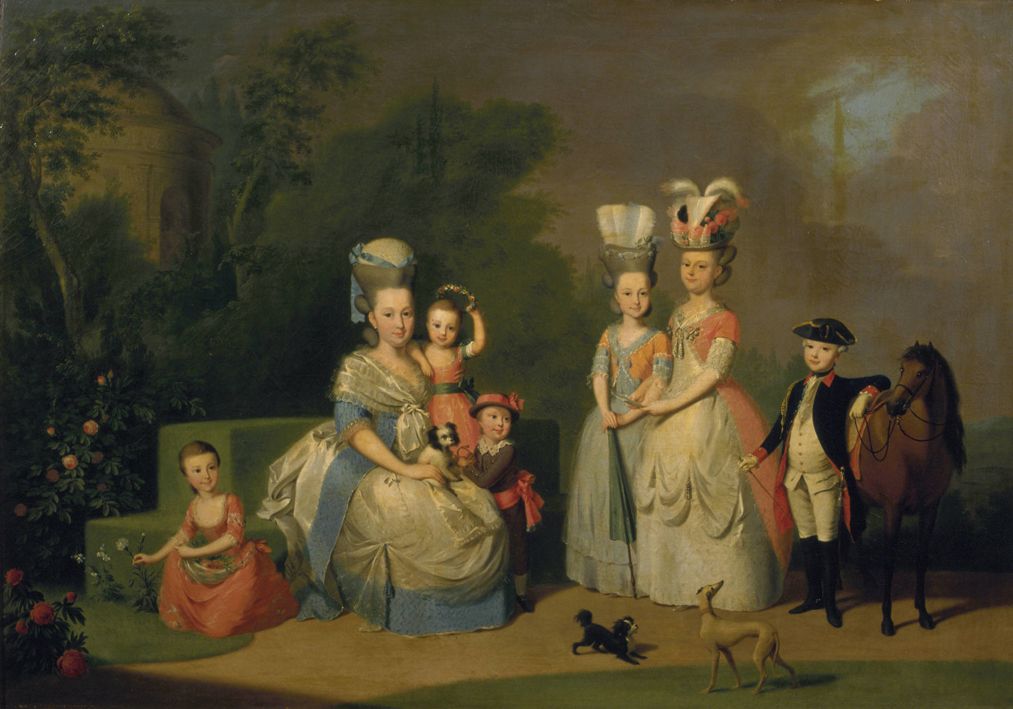 Anton Wilhelm Tischbein Portret van Carolina Wilhelmina van Oranje (1743-1787) en haar kinderen