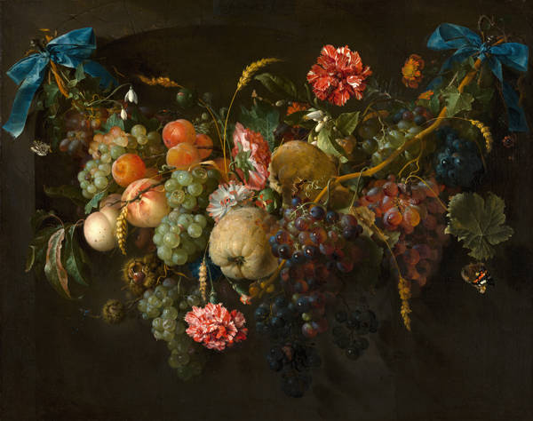 Jan Davidsz de Heem  Guirlande van vruchten met enkele bloemen Garland of Fruit and Flowers