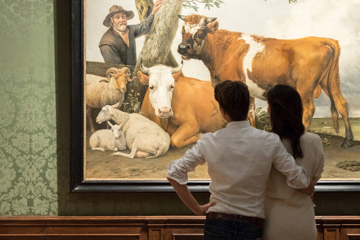 Een koppel geniet van De stier van Paulus Potter