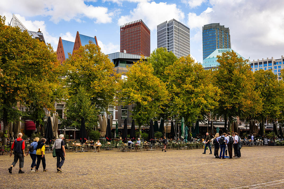 Terrasjes op Het Plein in Den Haag vlakbij museum het Mauritshuis